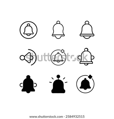 Notification Bell Icon Set | Alert, Reminder Symbols. Minimalist Bell Notification Icons | Alert  Sound Symbols Alarm, Sound, Reminder Icons.