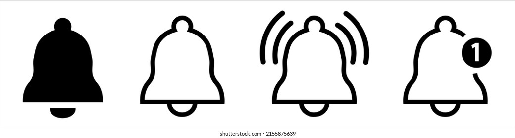 conjunto de iconos de timbre de notificación anillo blanco y negro alarma de timbre 