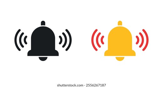 Notification bell icon set in black and colored versions.