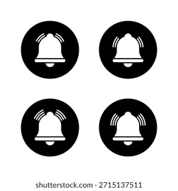 Icono de campana de notificación en círculo negro. Símbolo de alarma, recordatorio y alerta