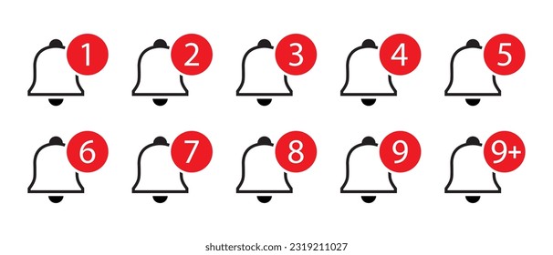 Notification bell icon set collection. Video content subscription notifications