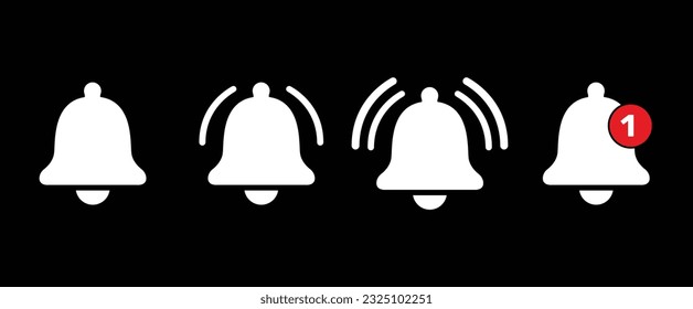 Colección de iconos de timbre de notificación y mensaje de bandeja de entrada entrante.
