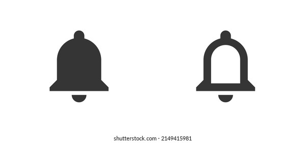 Icono de timbre de notificación establecido en estilo plano. Interfaz de usuario de medios sociales. botón web de interfaz de usuario de aplicación móvil. Símbolo del vector de suscripción