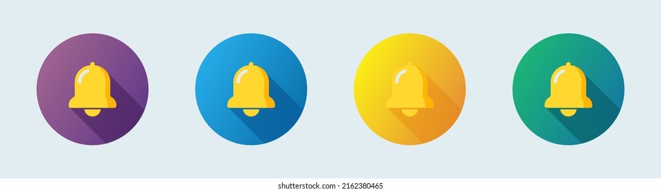 Notification or bell icon set in flat design style. Alarm symbol.