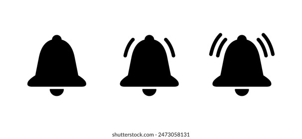 Notification bell icon set in generic style. Alert, ringing concept