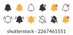Notification bell icon set. Incoming inbox message. Ringing bell, reminder or subscriber sign for apps, smartphone, alarm alert. Vector Illustration