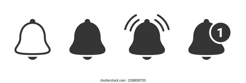 Conjunto de iconos de timbre de notificación. Iconos de mensajes de entrada. Iconos de recordatorio de medios sociales. Iconos del vector