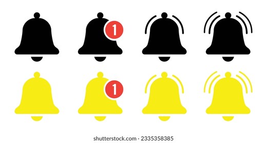 Notification bell icon set. Incoming inbox message. New message notofication icons collection. Ringing bell and notification for clock and smartphone, alarm alert.Eps 10. Vector Illustration