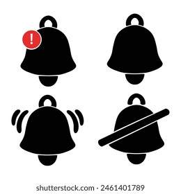 Conjunto de iconos de timbre de notificación. Mensaje de entrada entrante. colección de iconos de notificación de mensajes Nuevos. Timbre y notificación para reloj y smartphone, alerta de alarma. Ilustración vectorial