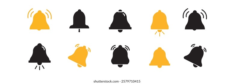Notification bell icon set. Incoming inbox message. Ringing bells. Vector.