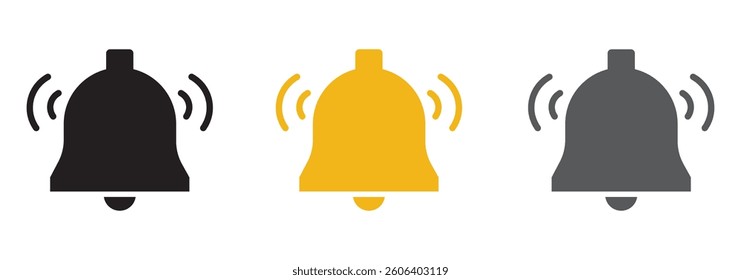 Notification bell icon set. Incoming inbox message. New message notofication icons collection. Ringing bell and notification for clock and smartphone, alarm alert. Vector Illustration