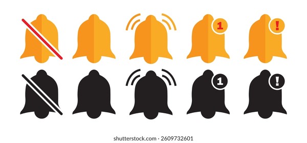Notification bell icon set. Incoming inbox message. Ringing bell, reminder or subscriber sign for apps, smartphone, alarm alert. Bell Vector Symbols for, Ringing, Alert. Vector Illustration.