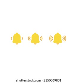 notification bell icon set isolated on white background.render yellow ringing bell with new notification for social media reminder.vector icon