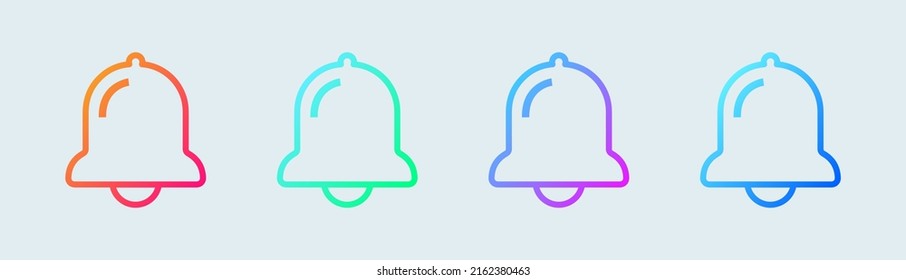 Notification or bell icon set in line gradient colors. Alarm clock and smartphone application alert.