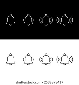 Notification bell icon set in line style. Notice, alarm outline concept
