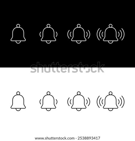 Notification bell icon set in line style. Notice, alarm outline concept