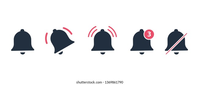 Notification bell icon set. Message notification bell. Incoming messages concept. Vector illustration