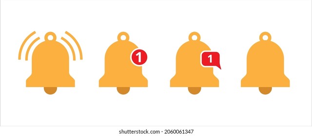 Notification bell icon set. Message notification alert bell icons vector set. Alarm and phone notification reminder vector illustration template.