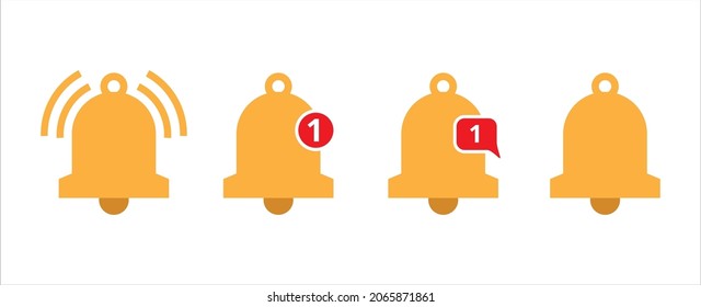 Conjunto de iconos de timbre de notificación. Juego de vectores de iconos de timbre de notificación de mensajes. Plantilla de ilustración vectorial de recordatorio de aviso de alarma y teléfono.