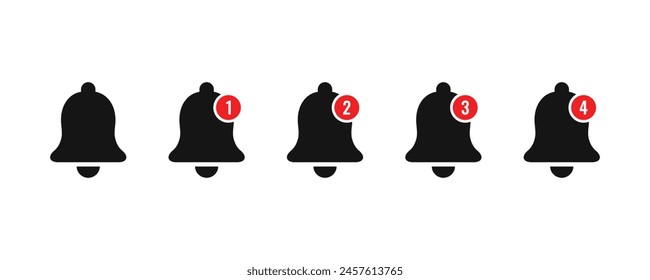 Notification bell icon set. Message bell icon. Set of bell symbols for web, app, UI, and Social media concepts.