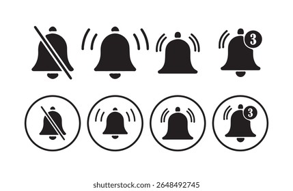 Ícone de campainha de notificação definido. Silhueta do ícone da campainha de notificação de mensagem definida no preenchimento. Ilustração de Victor eps 10.