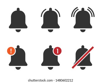 Notification bell icon set, new incoming inbox message sign