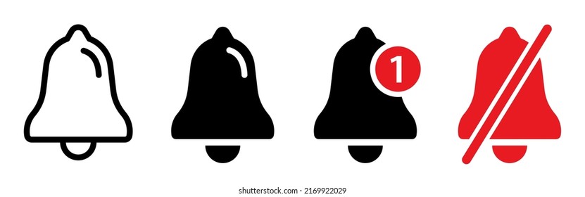 Notification bell icon set. New message notification icon. Alarm signs. Isolated. Editable stroke. Vector illustration