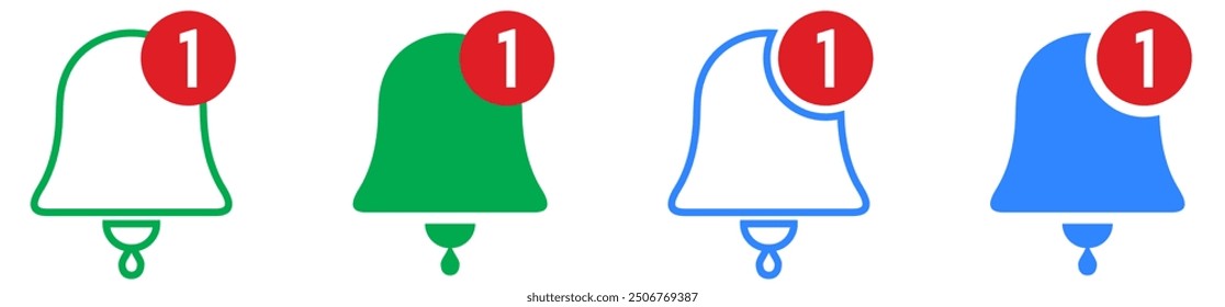 Notification bell icon set. New email message notification icon or alarm alert reminder icon fill and line art.