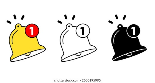 Notification bell icon set. New message, Ringing bell, Alarm symbol flat simple infographics design template. vector illustration.