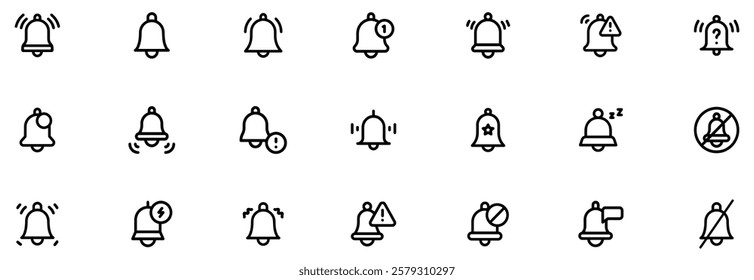 Notification bell icon set. Notice message. Alarm symbol.Incoming inbox message. New message notification icons. Set of ringing bells with new notification. Vector illustration. EPS 10