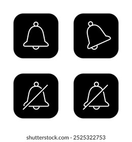 Notification bell icon set on black square. Ringing bells concept