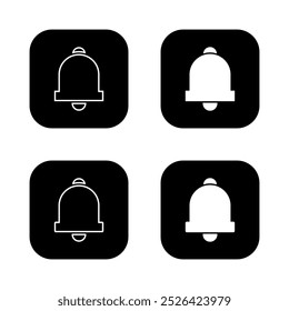 Icono de campana de notificación establecido en cuadrado negro. Alarma, concepto de recordatorio