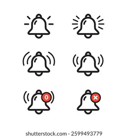 Notification bell icon set. Bell reminder notification icon collection. Alarm symbol. Ringing bells reminder icon , incoming inbox message sign