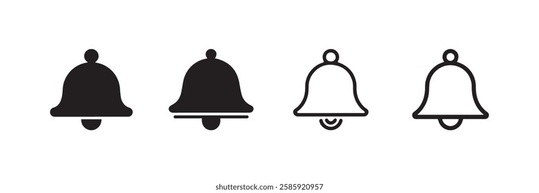 Notification bell icon set representing alerts reminders and notifications perfect for apps websites and digital interfaces designed in a clean and minimal style