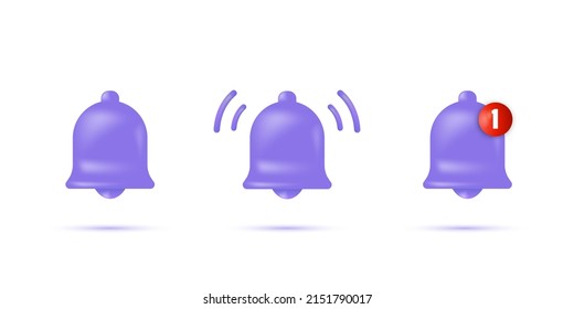 Notification bell icon set. The ringing bell vibrates to warn of the upcoming show. Vector illustration isolated on white background