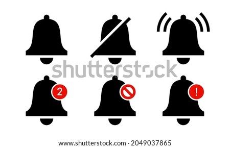 Notification bell icon set. Silhouette bell icon alert. Suitable for design element of account information app reminder.