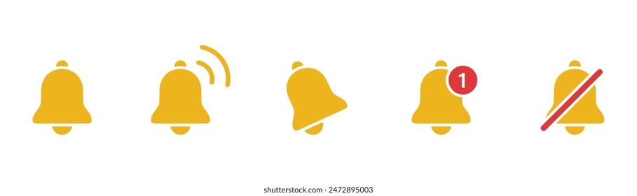 Notification bell icon set. Social media reminder icons. Vector illustration. Isolated on white background.