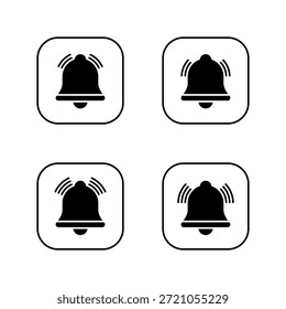 Ícone da campainha de notificação definido em contorno quadrado. Alarme, lembrete e símbolo de alerta