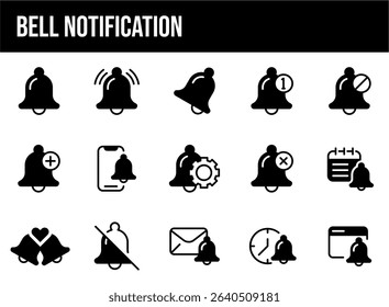 Notification bell icon set. Turn off notification sign symbol	