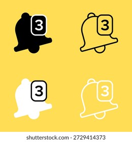 Conjunto de iconos de campana de notificación con insignia de mensaje no leído para interfaz móvil y de Web