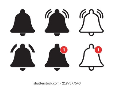 Benachrichtigungsglocke-Symbol, Abonnement-Alarm-Set Vektorgrafik. Silhouette und Outline Form.