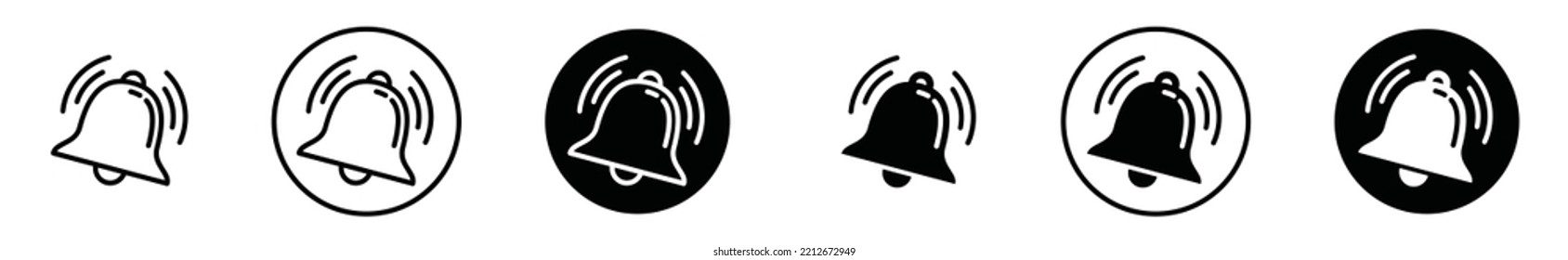 Vector de icono de timbre de notificación. Alarma, aviso y mensaje de entrada. Nuevo signo de mensaje. Reloj de alarma y ilustración de símbolo de alerta de aplicación de smartphone. Signo de medios sociales. Icono de campanas resonantes