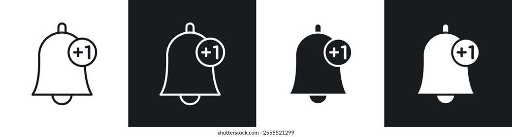 Notification bell icon vector collection in black and white.