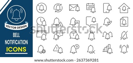 Notification bell icon vector set. Message notification, bell for subscribe, alarm, push chat alert, ringing bell symbol and sign. vector illustration.