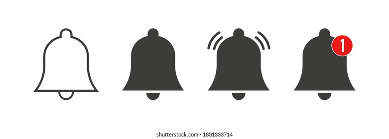 Notification bell icons.  Alarm clock concept .Colection bells for social media . Incoming inbox message. New massage . Vector illustration. 10 eps