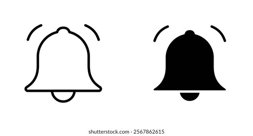 Notification bell icons collection in Filled flat and thin line style.
