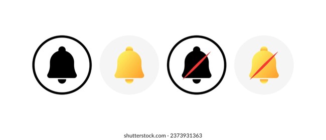 Notification bell icons. Different styles, turn off notifications, bell icons. Vector icons