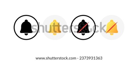Notification bell icons. Different styles, turn off notifications, bell icons. Vector icons