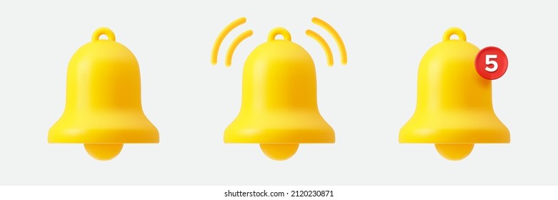 Iconos de timbre de notificación establecidos. Ilustración vectorial 3d.