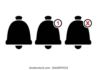 Benachrichtigungsglocken-Symbole mit Warn- und Fehlersymbolen. Vektorgrafik